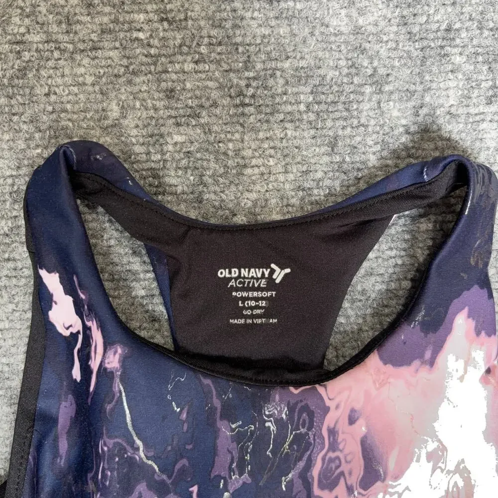 Old Navy Active Powersoft Girls L 10-12 Purple Swirl Leggings Sports Bra Set